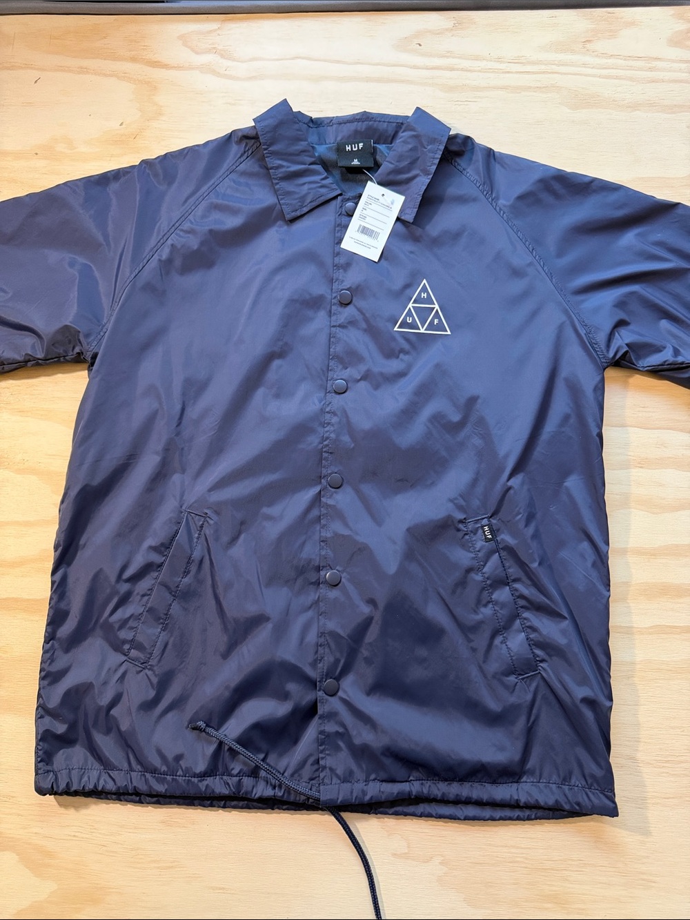 HUF Navy Windbreaker Coach Jacket with White Triangle Logo